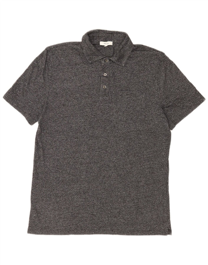 Camisa polo masculina Reiss algodão manchado cinza médio