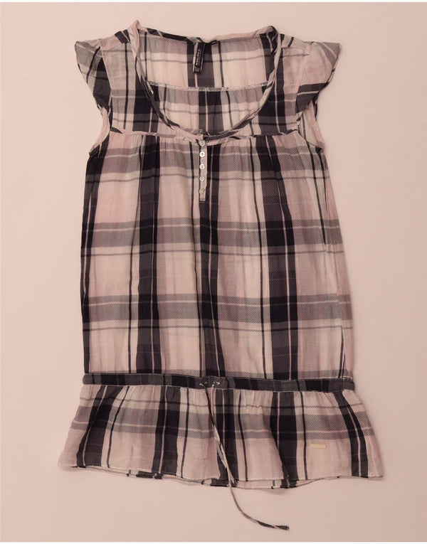 WOOLRICH Womens Tunic Blouse Top UK 6 XS White Check Cotton