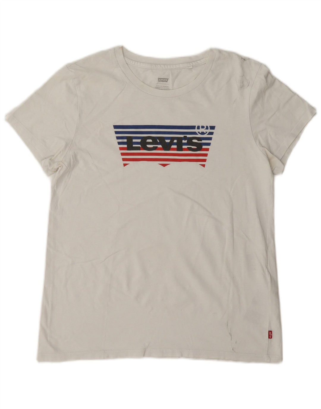Camiseta feminina gráfica Levi's UK 14 algodão branco médio