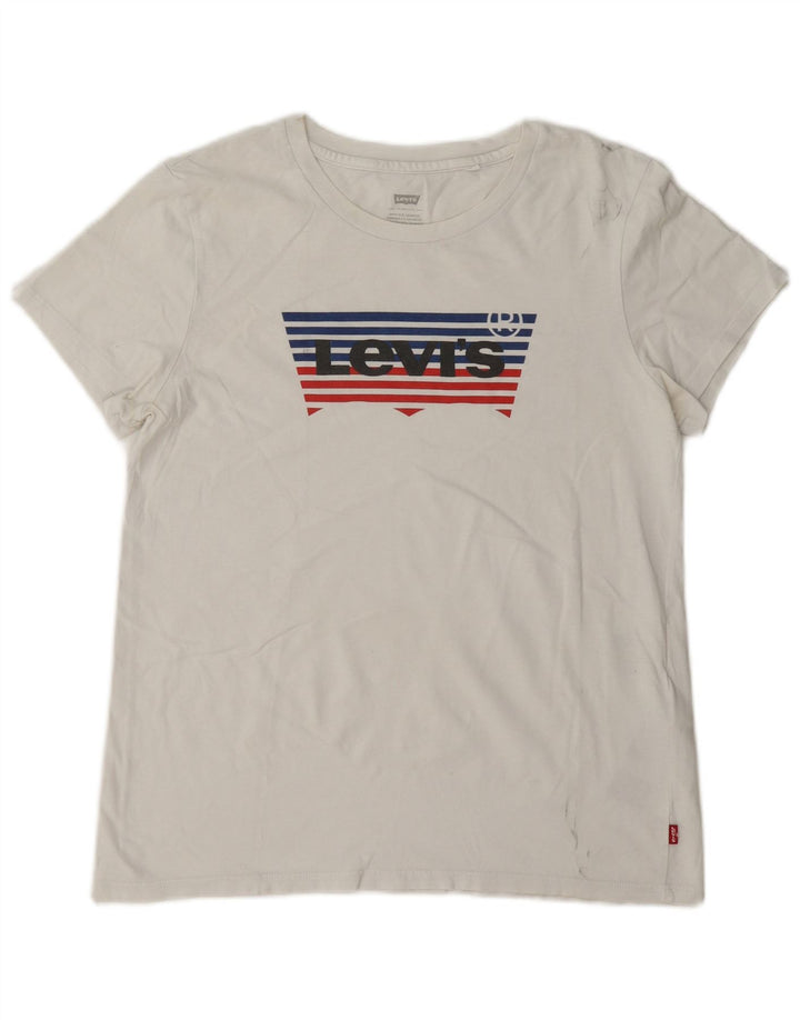 Camiseta feminina gráfica Levi's UK 14 algodão branco médio