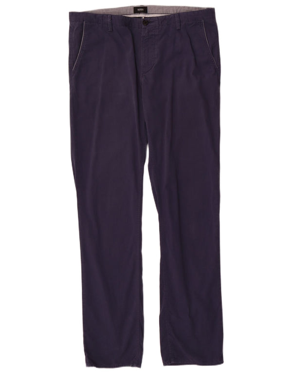 Calça chino reta masculina Hugo Boss IT 52 XL W36 L32 algodão azul marinho