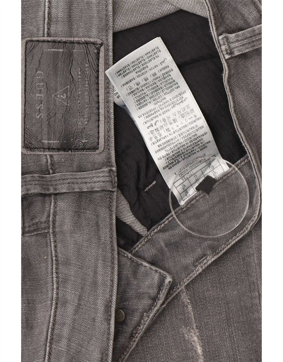 Guess Calça jeans masculina desgastada W31 L33 cinza algodão