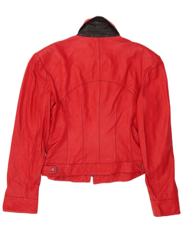 Jaqueta de couro feminina David 2 UK 14 couro colorblock vermelho médio