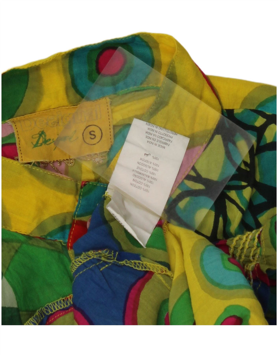 Blusa feminina DESIGUAL UK 10 pequena algodão geométrico multicolorido