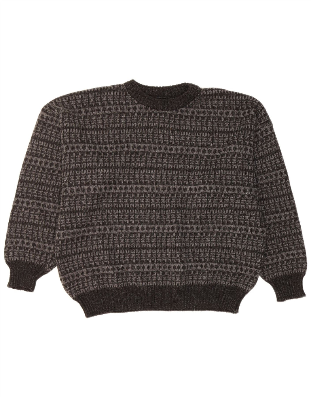 Suéter vintage masculino com gola redonda grande preto geométrico