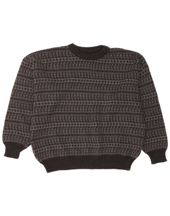 Suéter vintage masculino com gola redonda grande preto geométrico
