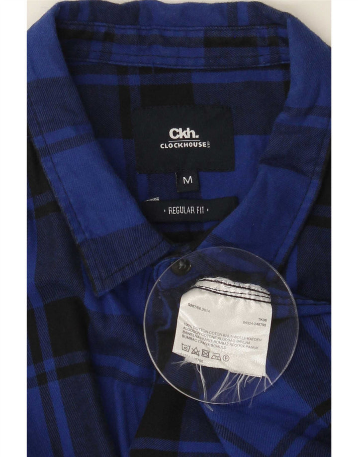 CLOCK HOUSE Camisa masculina de flanela de ajuste regular, algodão xadrez azul médio
