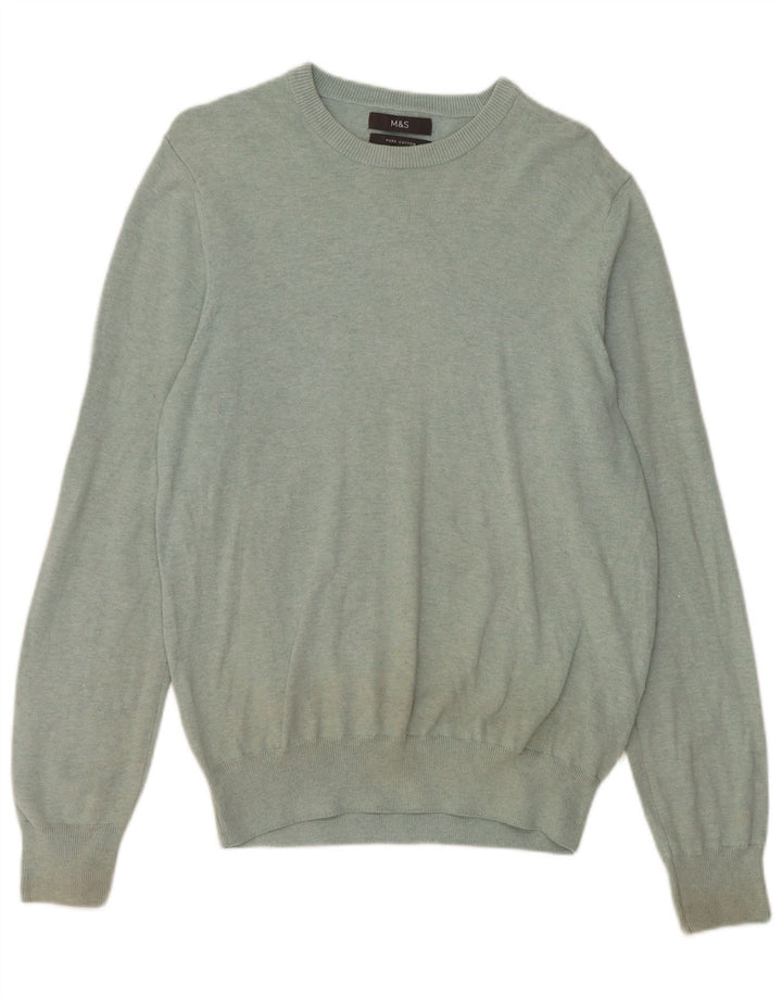 Suéter masculino Marks & Spencer com gola canoa de algodão verde médio