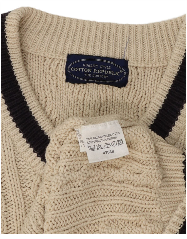 Suéter masculino Cotton Republic com decote em V, médio, algodão branco