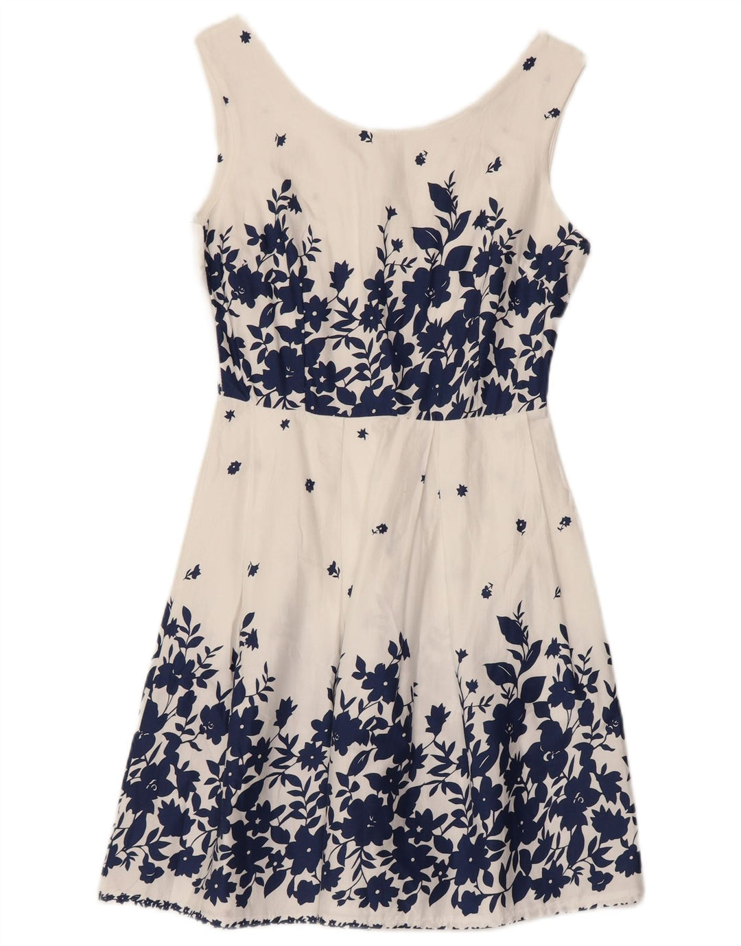 Vestido feminino VINTAGE sem mangas em linha A Reino Unido 8 pequeno algodão floral branco