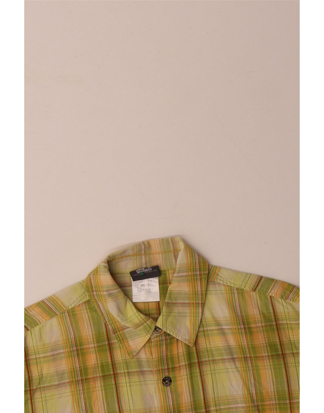 JACK WOLFSKIN Camisa masculina de manga curta de algodão xadrez amarelo médio