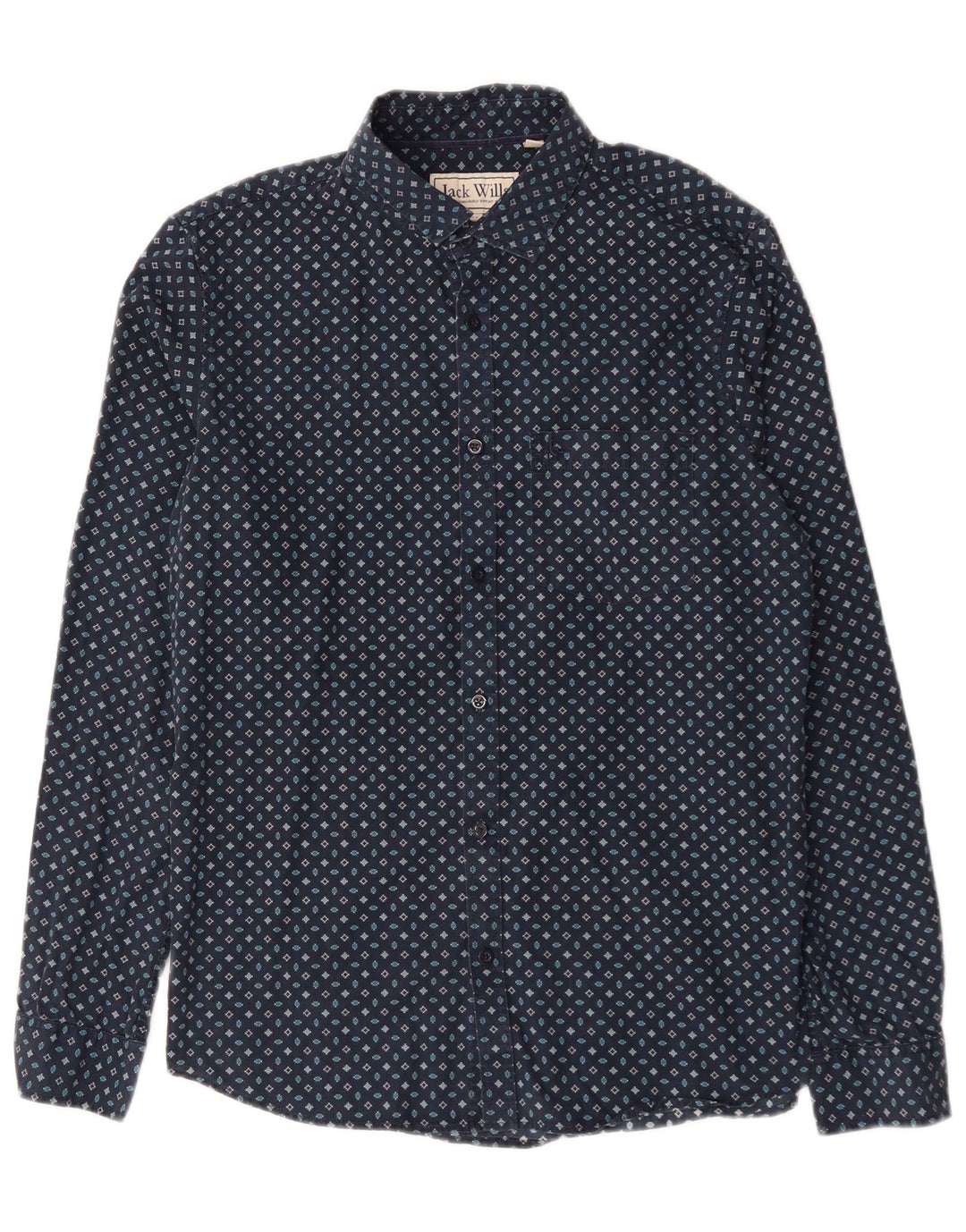 Jack Wills Camisa masculina clássica de ajuste médio azul marinho algodão geométrico