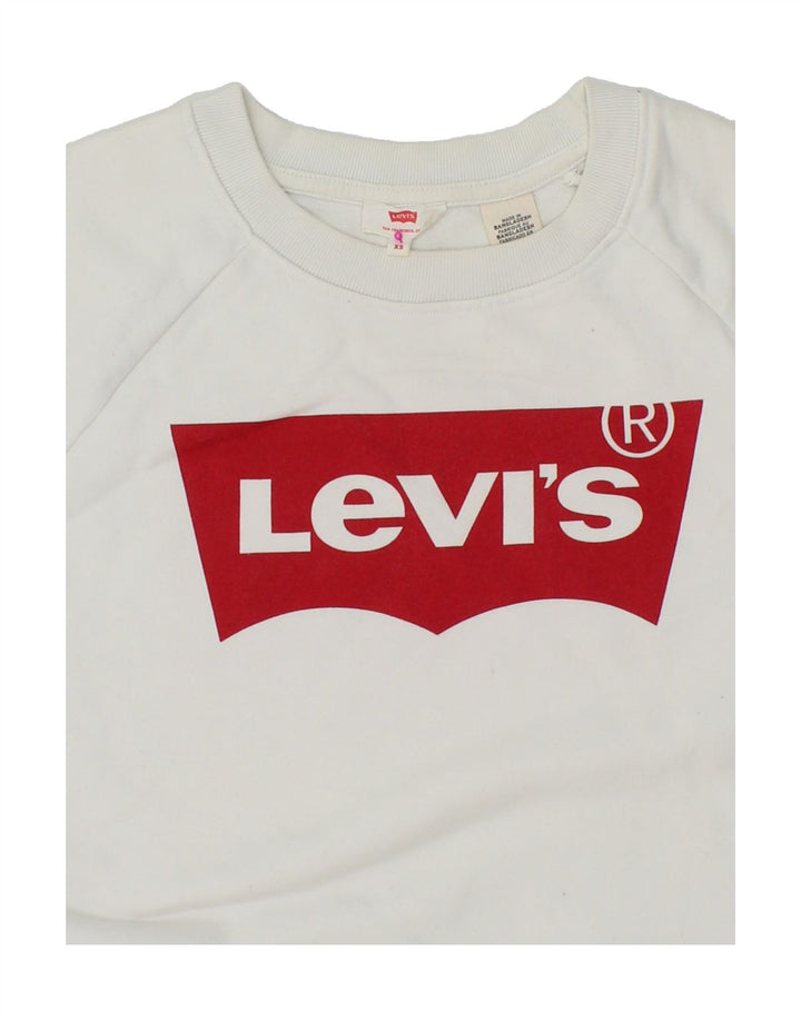 LEVI'S Womens Oversized Graphic Sweatshirt Jumper UK 6 XS White Cotton Vintage Levi's and Second-Hand Levi's from Messina Hembry 