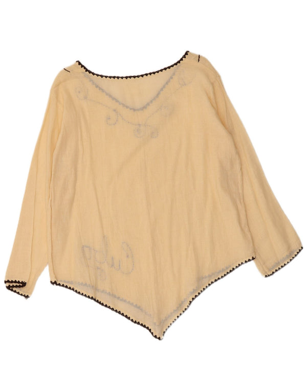 Blusa feminina vintage de manga comprida com estampa gráfica UK 14 grande bege