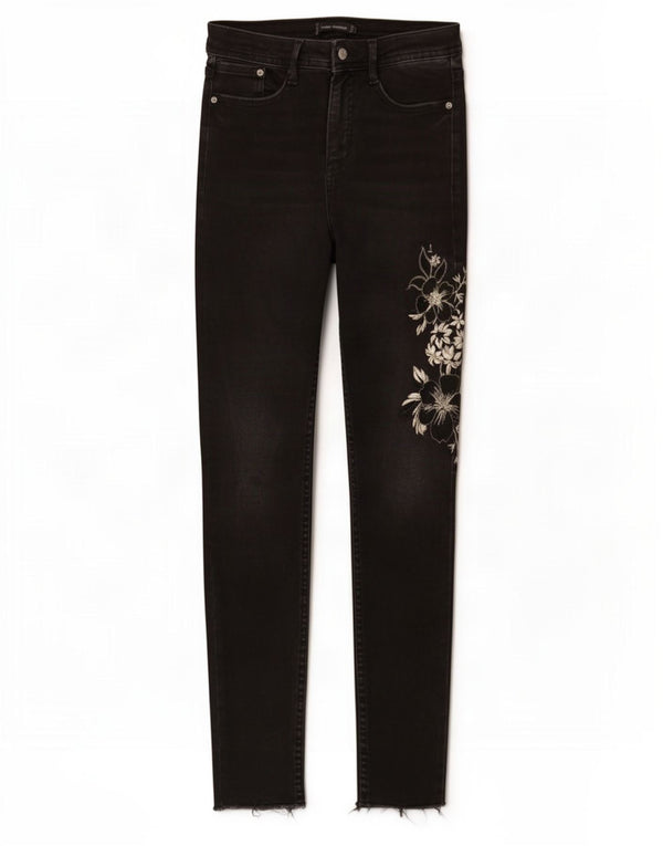 Zara Womens Trafaluc Skinny Jeans EU 36 XS W26 L27 Preto Floral Algodão