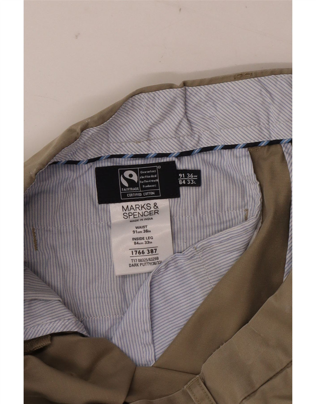 Calça masculina Marks & Spencer com pegged terno W36 L33 algodão bege