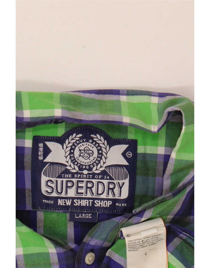 Camisa masculina Superdry grande algodão xadrez verde