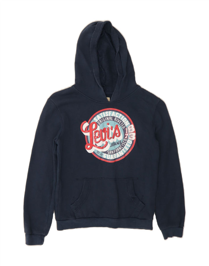 LEVI'S Boys Graphic Hoodie Jumper 9-10 Years Navy Blue Cotton Vintage Levi's and Second-Hand Levi's from Messina Hembry 
