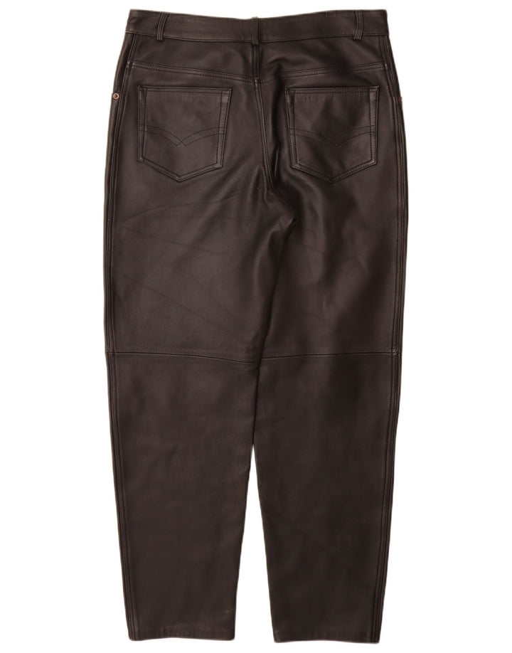 Calça feminina vintage de couro cônico IT 44 médio W32 L29 preta