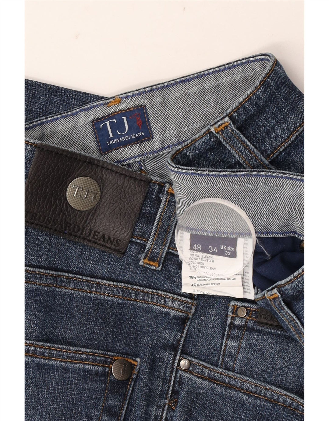 Trussardi Calça jeans reta masculina W32 L28 algodão azul