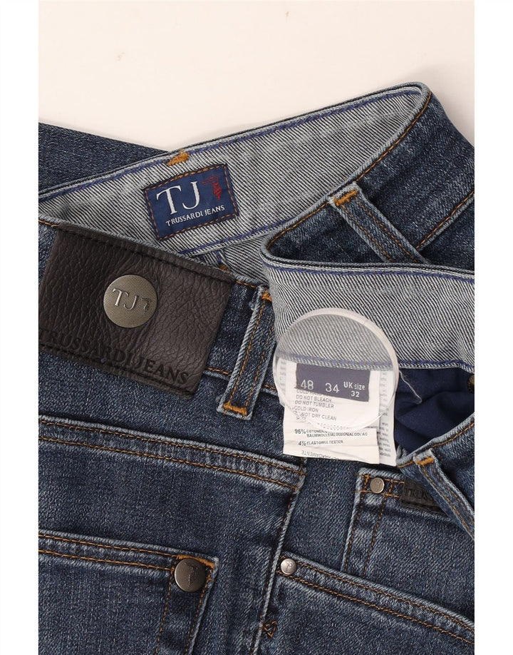 Trussardi Calça jeans reta masculina W32 L28 algodão azul