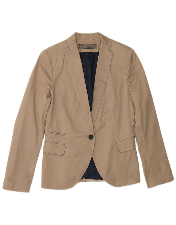 Jaqueta blazer feminina Zara com 1 botão Reino Unido 12 algodão bege médio