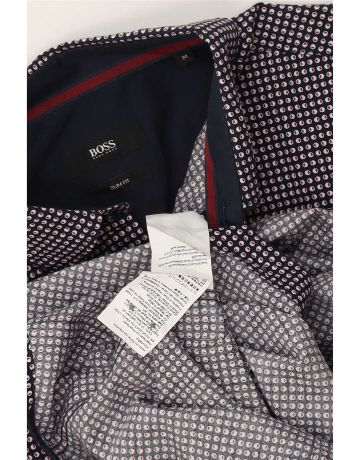 Camisa masculina Hugo Boss Slim Fit médio algodão manchado azul marinho