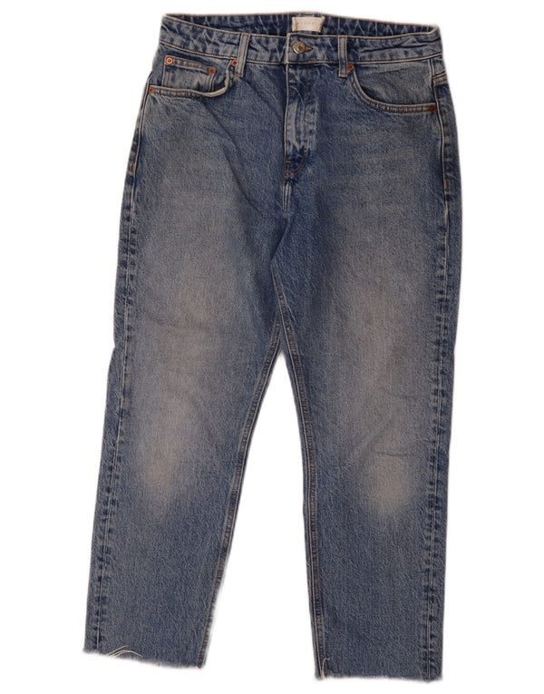 Topshop jeans feminino cortado de cintura alta Reino Unido 12 médio W30 L24 algodão azul