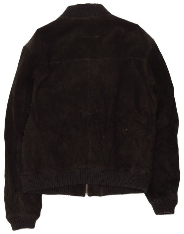 Jaqueta bomber de camurça masculina vintage Reino Unido 44 2XL couro preto