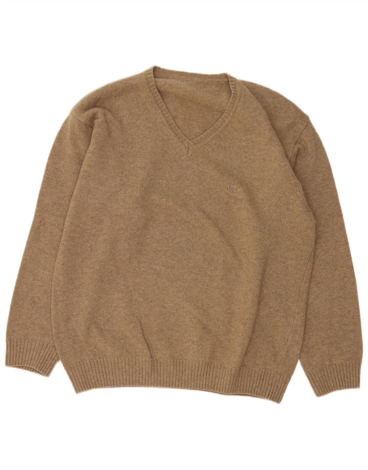 Suéter masculino Sergio Tacchini com decote em V, grande lã marrom
