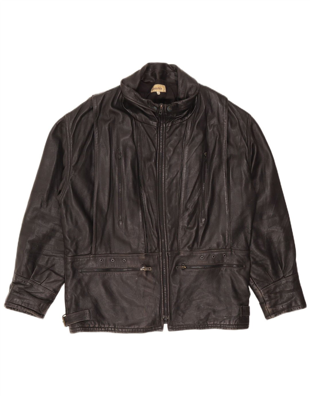 Jaqueta de couro masculina vintage IT 48 pele de cordeiro preta média
