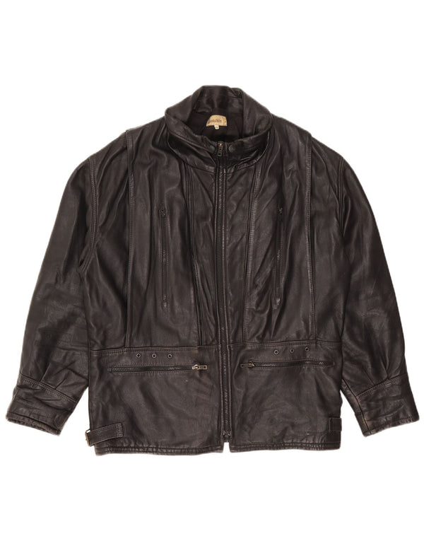 Jaqueta de couro masculina vintage IT 48 pele de cordeiro preta média