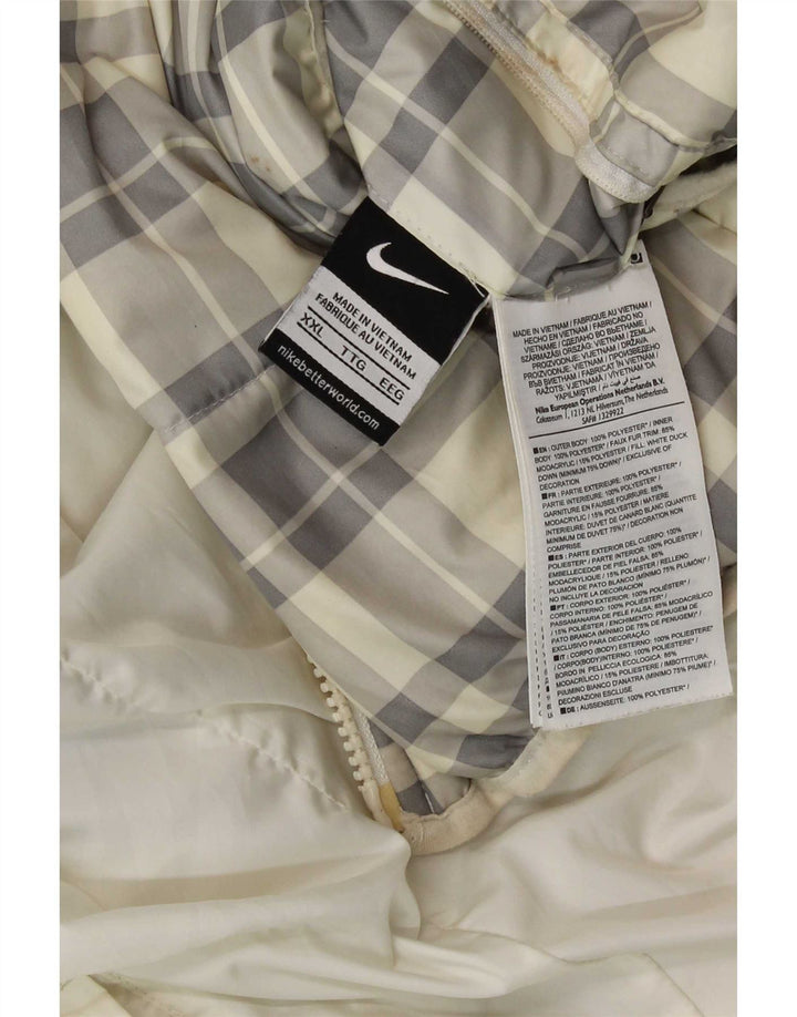 Jaqueta acolchoada reversível com capuz Nike masculina UK 44 2XL poliéster xadrez branco