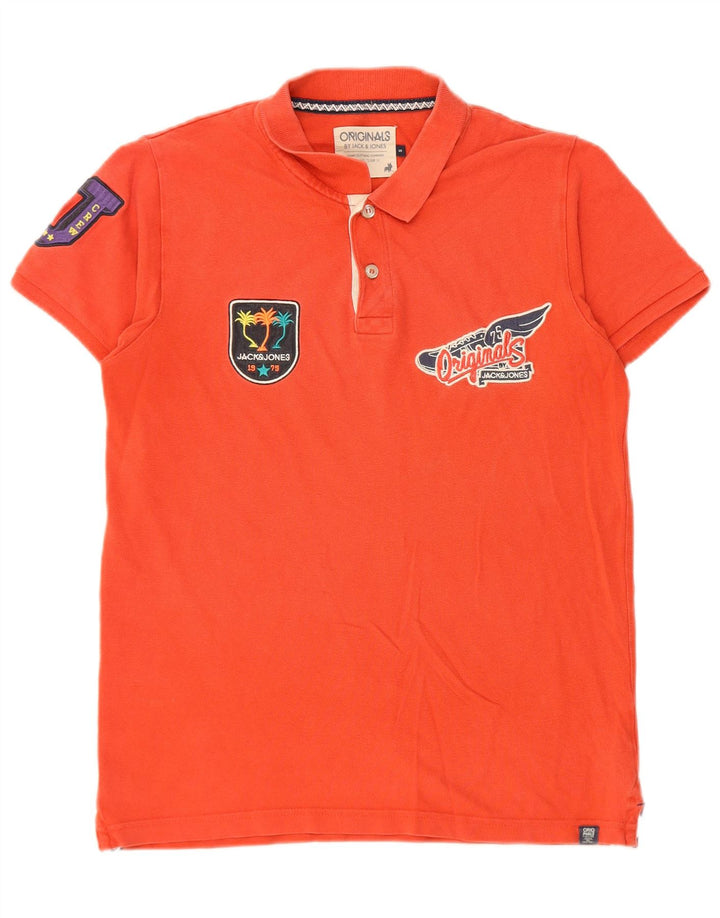 Camisa polo masculina Jack & Jones com estampa gráfica pequena de algodão vermelho