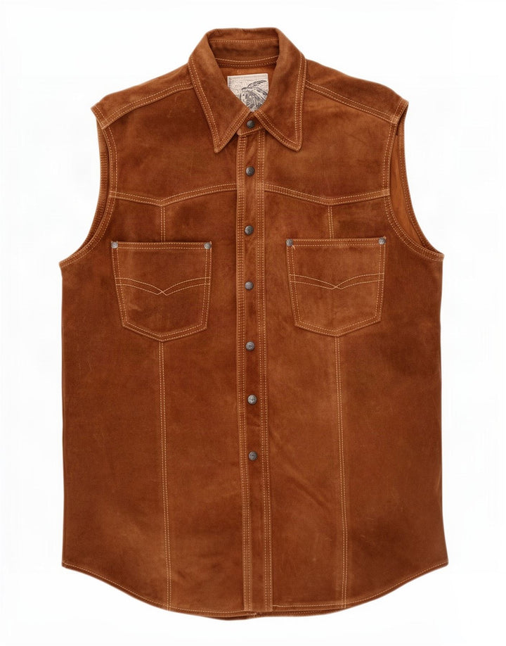 Colete masculino vintage de camurça UK 36 pequeno marrom