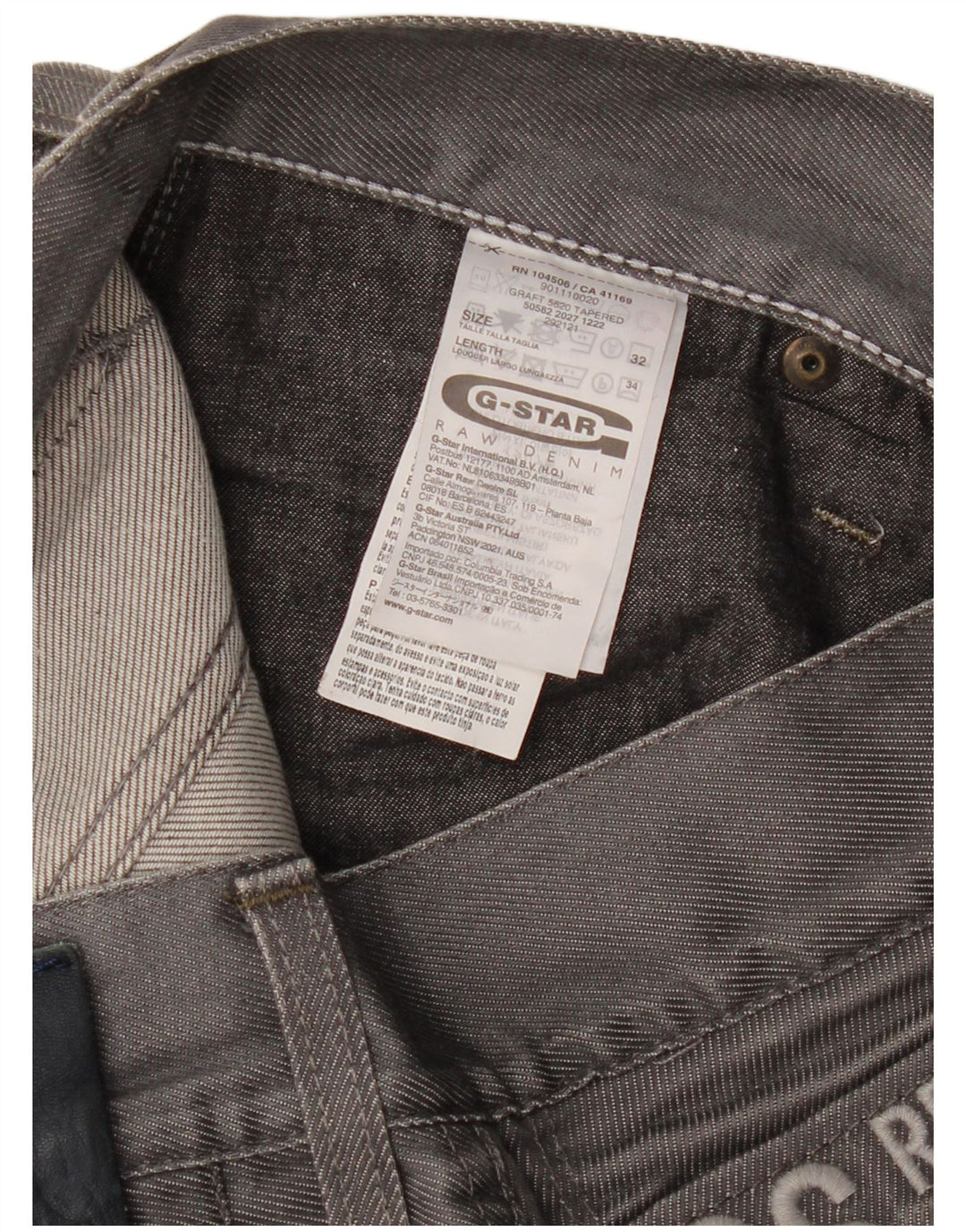 Jeans retos masculinos G-STAR W32 L34 algodão cinza