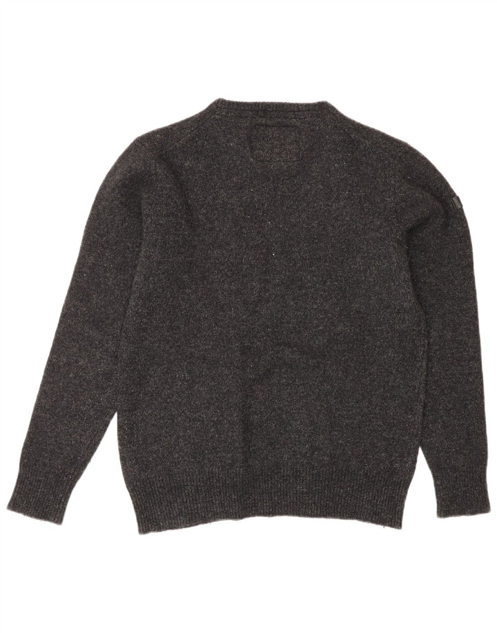 Suéter feminino Superdry com gola redonda UK 14 grande cinza manchado