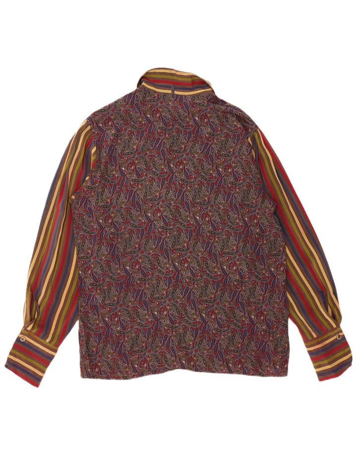 Blusa feminina VINTAGE Reino Unido 12 seda paisley multicolorida média