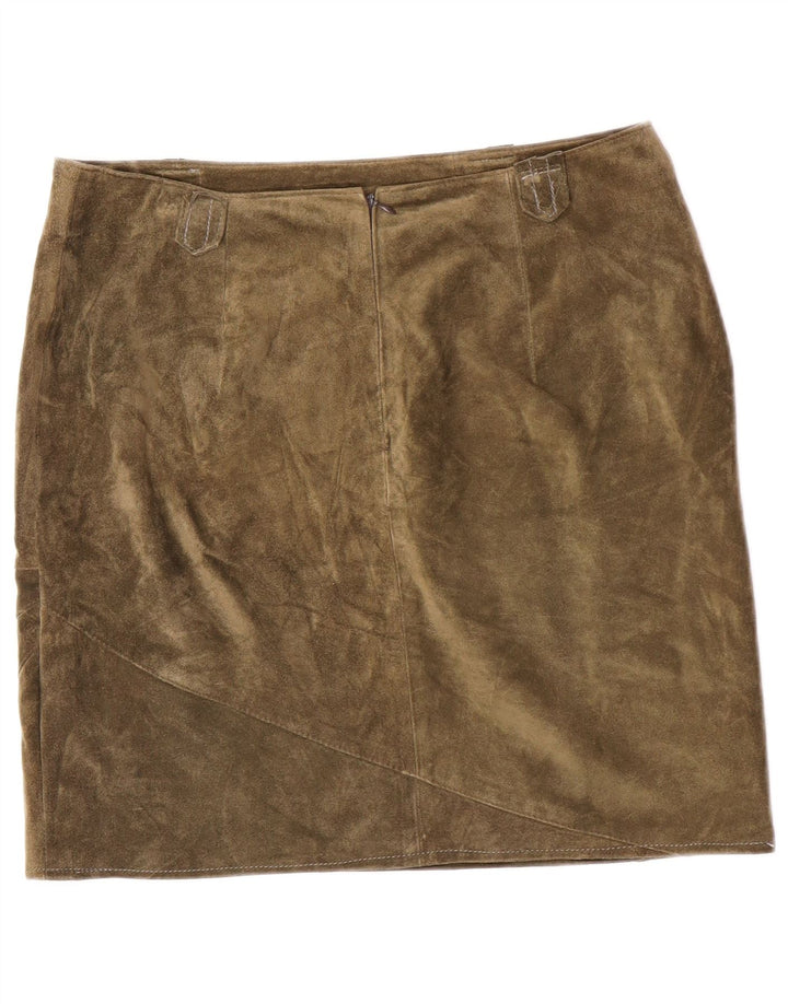 Saia feminina vintage de camurça média W32 couro cáqui