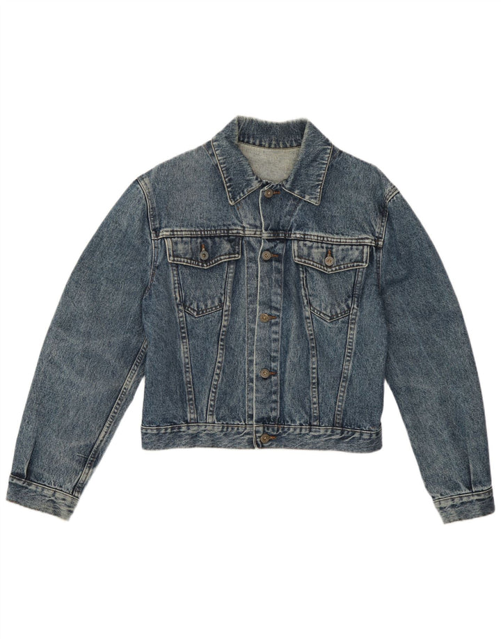 Jaqueta jeans feminina vintage UK 14 grande azul paisley