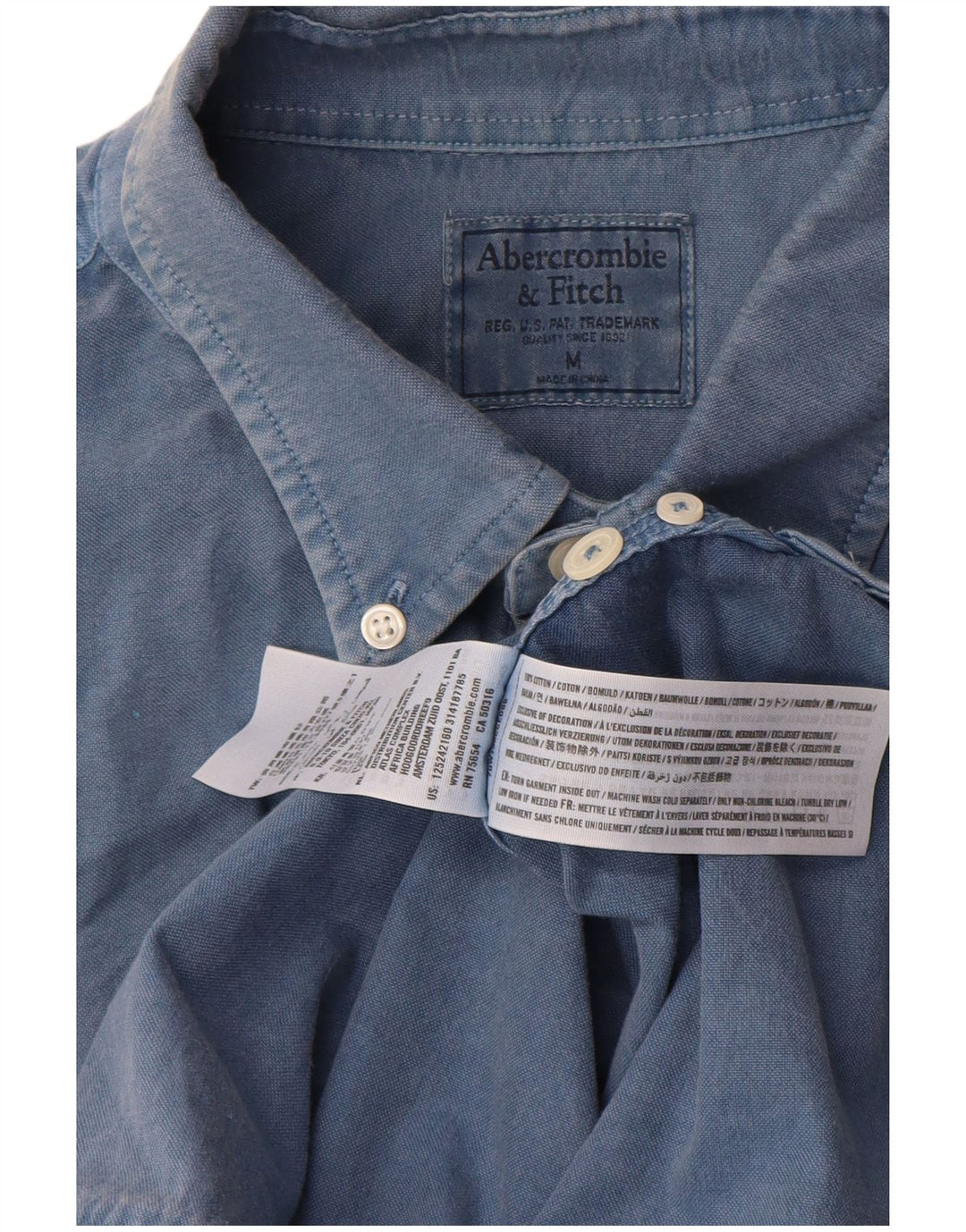 Camisa masculina Abercrombie & Fitch de algodão azul médio