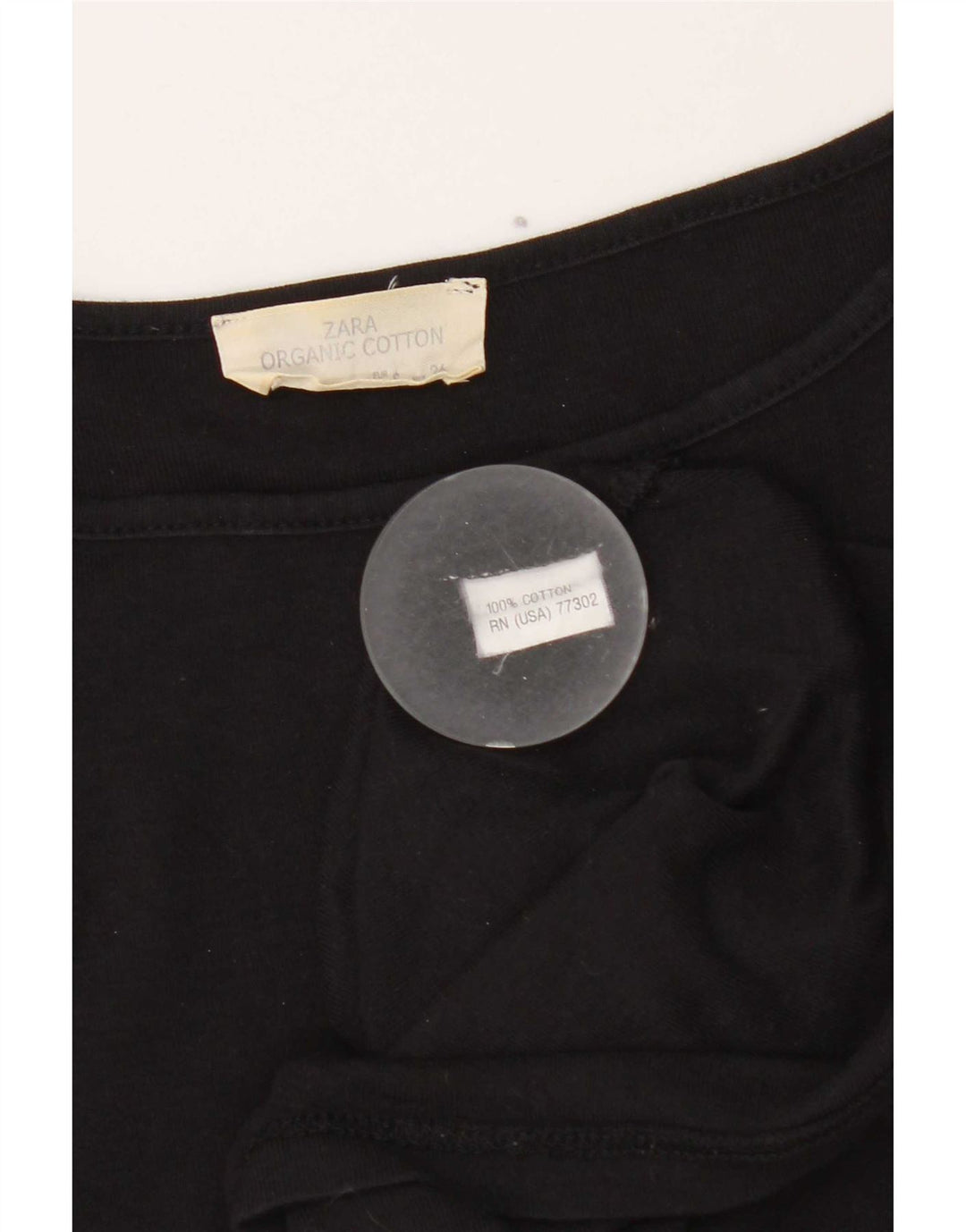 Top feminino Zara manga 3/4 UK 8 pequeno algodão preto