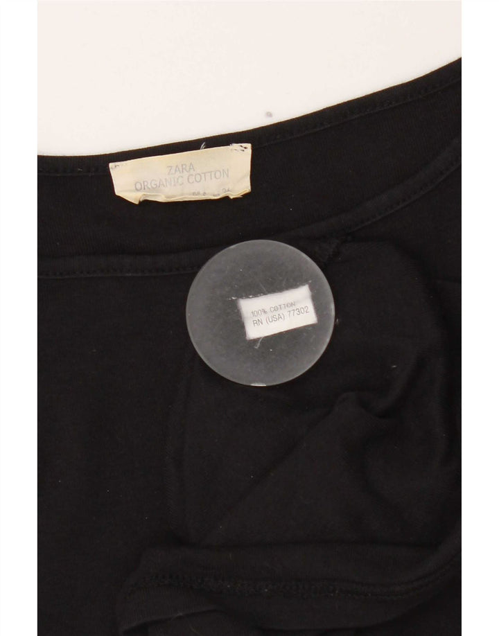 Top feminino Zara manga 3/4 UK 8 pequeno algodão preto