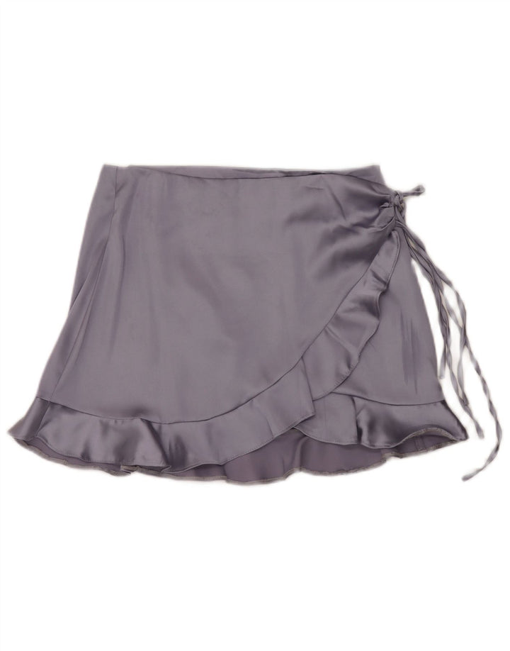 Mini saia envolvente feminina Topshop Reino Unido 12 médio W30 poliéster roxo