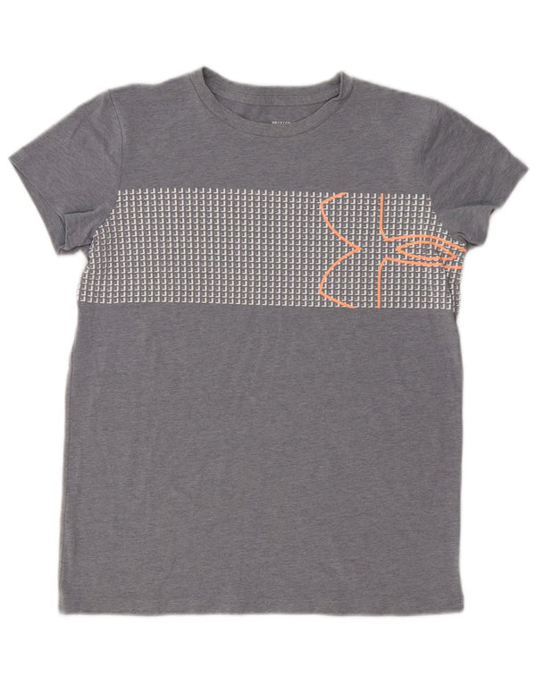 Camiseta masculina Under Armour Heat Gear Graphic Top pequeno algodão manchado cinza