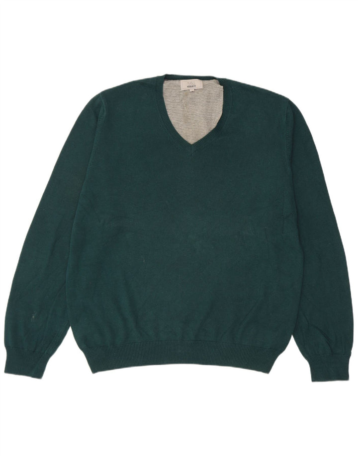 Suéter masculino Marks & Spencer com ajuste regular e decote em V, grande algodão verde