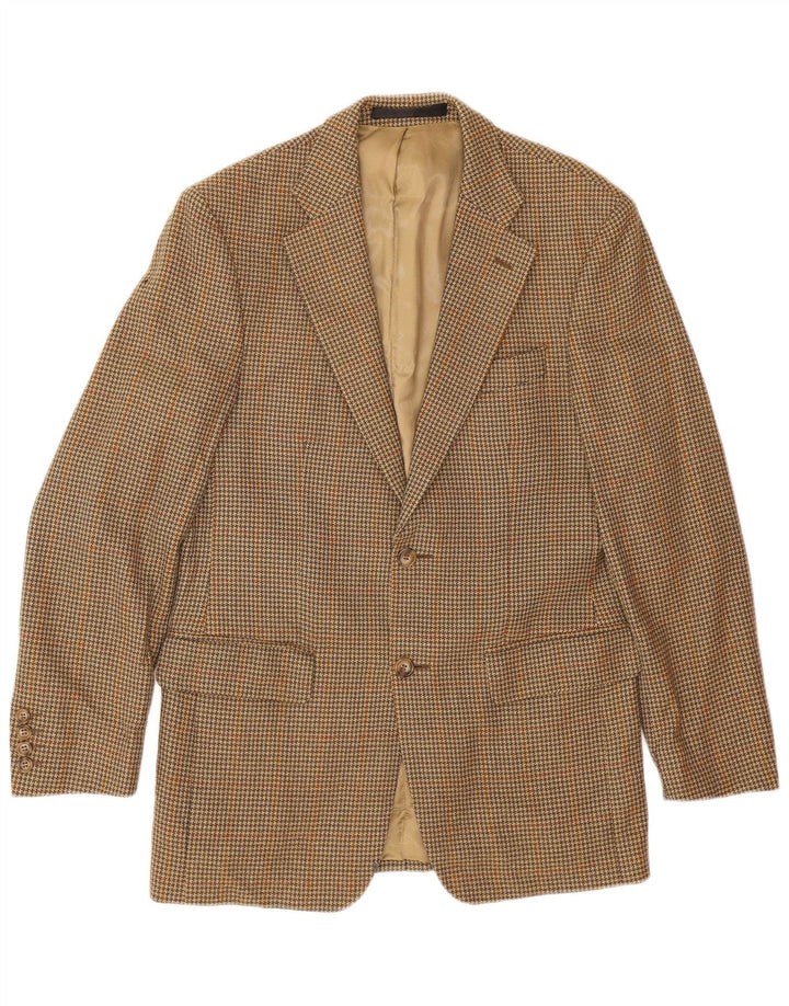 Jaqueta blazer masculina de 2 botões Marks & Spencer UK 36 pequena bege Houndstooth