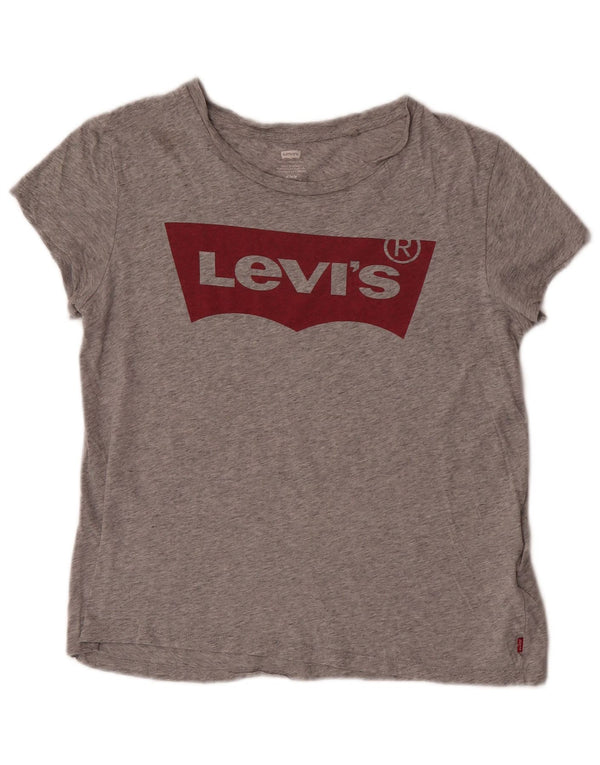 Camiseta feminina gráfica Levi's UK 14 algodão manchado cinza médio