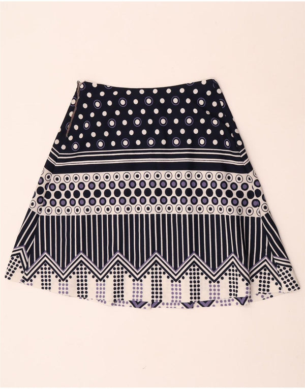 Saia plissada feminina vintage W28 médio azul marinho geométrico