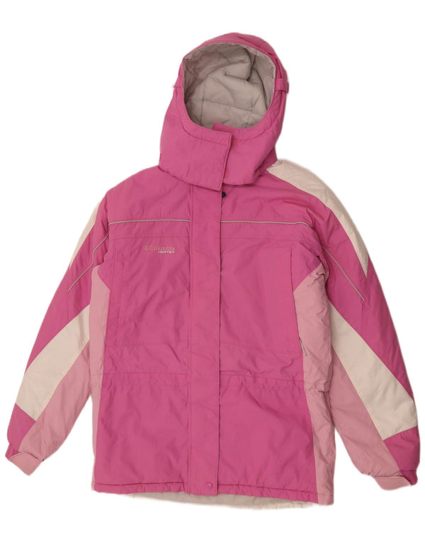 Jaqueta corta-vento com capuz Columbia para meninas 15-16 anos rosa colorblock nylon